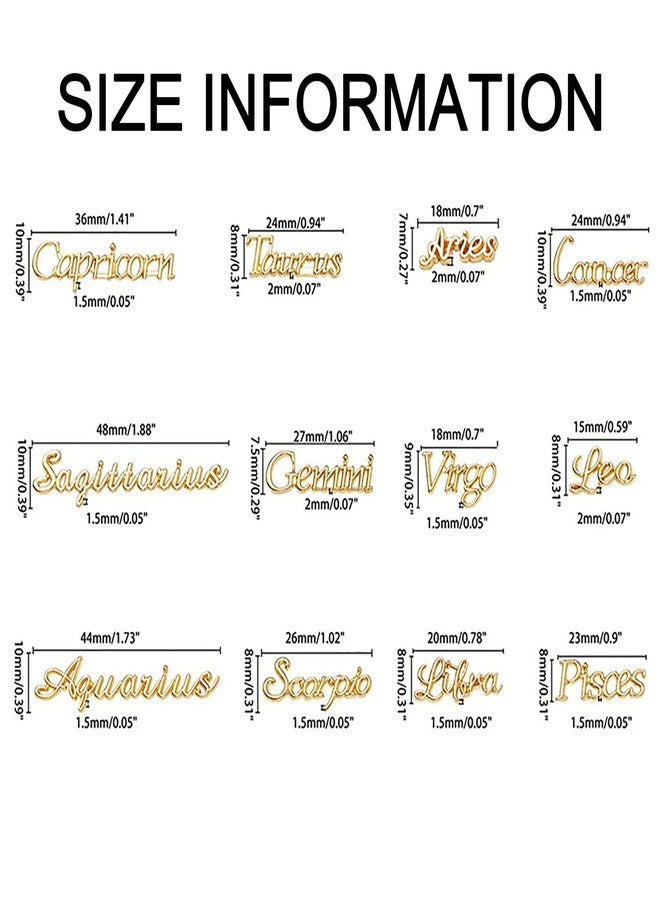 JERCLITY 48 Pieces Gold Silver Alloy Zodiac Nail Charms Zodiac Signs Nail Studs Constellation Words Charms for Nails Twelve Constellation Set for Women Girls - Image 2